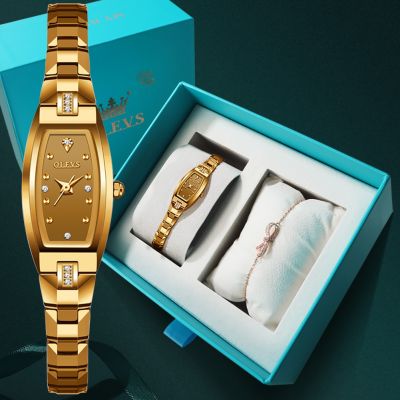 OLEVS Top Brand Luxury Women Watch Fashion Female Golden Watch Waterproof Stainless Steel Womens Watch Set Small Diamond Dial