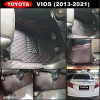 พรมปูพื้นรถยนต์ 6D TOYOTA VIOS ปี2013-2021 สีดำด้ายแดง เข้ารูป เต็มคัน (3ชิ้น)