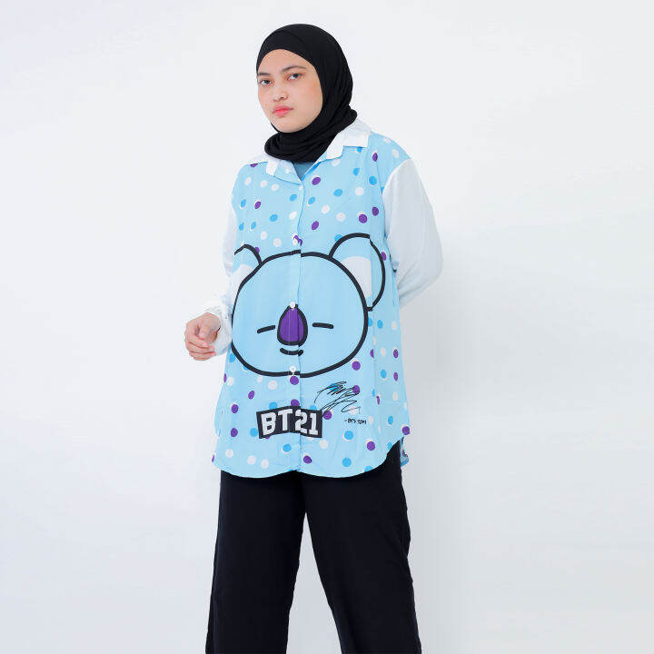 KEMEJA BT21 KOYA BLUE / KEMJEA BTS / KEMEJA LENGAN PANJANG / KEMEJA