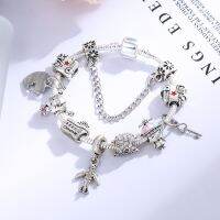 Buipoey Silver Color Heart Charm Bracelets For Women Anime luggage Steamship Beaded boys girl kids Bracelet