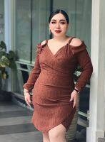 Plus size ชุดเดรสสาวอวบ ผ้าท็อฟฟี่ ออกงาน หรูหรา รุ่นเดนโซะ (W3)