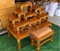 TEAK THAILAND	โต๊ะหมู่บูชาหมู่9 หน้า6 แกะลาย พร้อมโต๊ะกราบ9แกะลาย  กว้าง 53 ยาว 100 สูง 32 สูงรวม 79 ซม