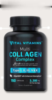 Vital Vitamins Multi Collagen Complex - Type I, II, III, V, X, Grass Fed, Non-GMO, 150 Capsules