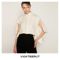 VICKTEERUT (ราคาปกติ 6,550-.) Capped Sleeve Cropped Shirtเสื้อตัวสั้น ปกเชิ้ต แขนเต่อ