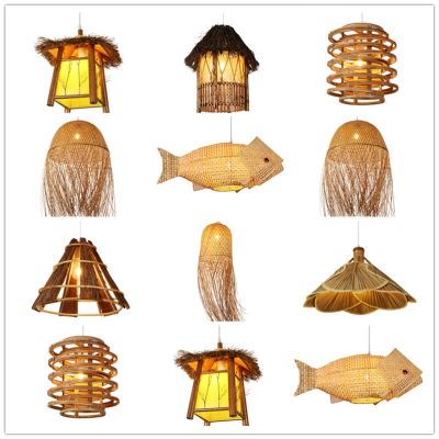 โคมไฟไม้ไผ่สไตล์ญี่ปุ่นสำหรับห้องถ้วยชาร้านอาหารระเบียงไม้หวายร้านหม้อไฟทำจากไม้ไผ่งานศิลป์ Wabi-Sabi โคมระย้า