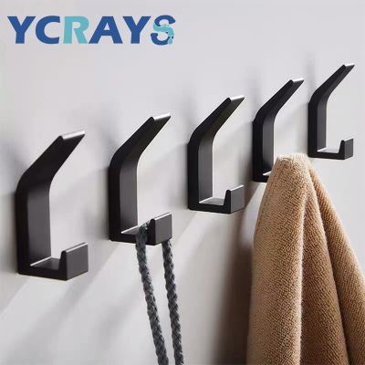 No Drilling Double Hook Black White Towel Hook For Bathroom Clothes Coat Hook Bedroom Robe Hook Livingroom Kitchen Accessories Clothes Hangers Pegs