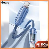 GEORG จอแสดงผลดิจิตอลโปร่งใส สายเคเบิลข้อมูลมือถือ การส่งข้อมูล480Mbps Pd 100W Pd ชาร์จเร็ว แบบพกพาได้ Type-C ถึง Type-C สายชาร์จเร็ว โทรศัพท์มือถือสำหรับมือถือ