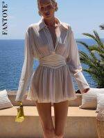 【HOT】☽◆✥ Fantoye Deep V-neck Ruched Sleeve Breasted Beachwear