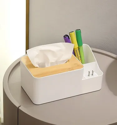 MUJI High-end Square plastic tissue box restaurant drawer box white hotel restaurant commercial paper drawer desktop storage box bamboo  Original