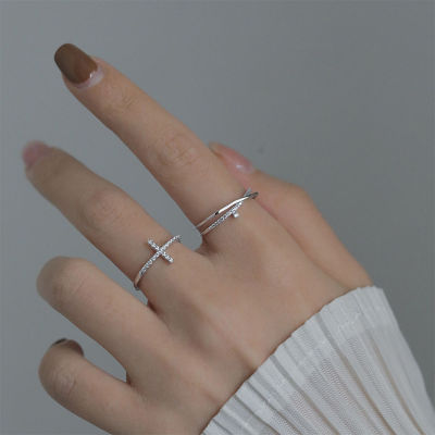 แหวนเปิดสีเงินสไตล์เกาหลีประดับเครื่องประดับอัญมณีแหวนเซอร์คอนเรียบง่ายสำหรับผู้หญิงหญิงสาวพบกับแก๊ง