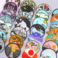 Landscape Patch Iron On Patches For Clothing Sticker Round Outdoor Applique Embroidered Patches For Clothes Sewing/Fusible Patch