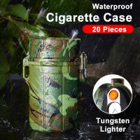 Thick Ciggarett Case Large-capacity Portable 20 Stick Ciggarete Sleeve Camouflage Moisture-proof with Tungsten Lighter