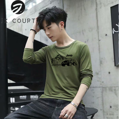 เสื้อยืด JK Court แขนยาวสำหรับผู้ชาย,เสื้อยืดแขนยาวแขนยาว Crewneck ชุดผ้าฝ้าลำลองสบายๆฤดูร้อน