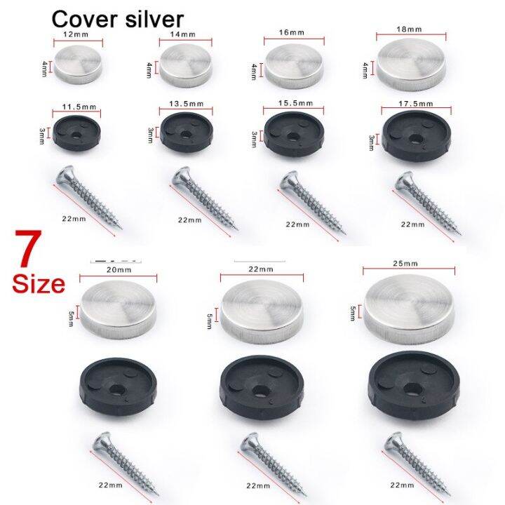 4pcs-304-stainless-steel-decorative-nail-mirror-fixing-screws-plastic-washers-flat-advertisement-nail-fittings-steel-screw-cover-nails-screws-fastene