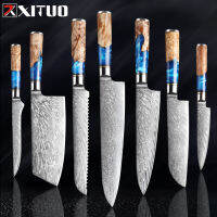 67 Layer Japanese Damascus Steel Kitchen Knives VG10 Chef Knife Cleaver Paring Bread Knife Blue Resin and Color Wood Handle 1-4PCS set ?พร้อมส่ง?ส่งจากร้าน Malcolm Store กรุงเทพฯ