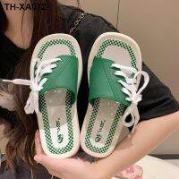 Sandals and slippers for womens summer 2023 new ins thick-soled casual half-slippers fashion student lace-up flip flop women