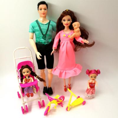 มึนงงของเล่นครอบครัว5คนชุดตุ๊กตาครอบครัว1แม่/1พ่อ/2เคลลี่เกิร์ล/1ตุ๊กตาเด็ก/ตุ๊กตาคุณแม่ตั้งท้องของขวัญสำหรับ Barbie 1รถเข็นเด็ก