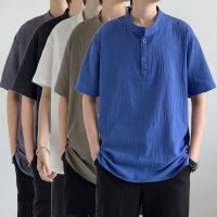 M-3XL เสื้อเชิ้ตผ้าลินินผู้ชาย 2022 แฟชั่นฤดูร้อนใหม่ธรรมดาสไตล์จีนคอตั้งผ้าฝ้ายและผ้าลินินแขนสั้นเสื้อ เสื้อเชิ้ดชาย