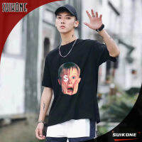 Suikone เสื้อยืดคู่รักทรงหลวมคอกลมผู้ชาย,เสื้อยืดคู่ฉบับภาษาเกาหลีเทรนด์แขนสั้นทรงหลวมเสื้อยืดพิมพ์ลายก๊อบลิน