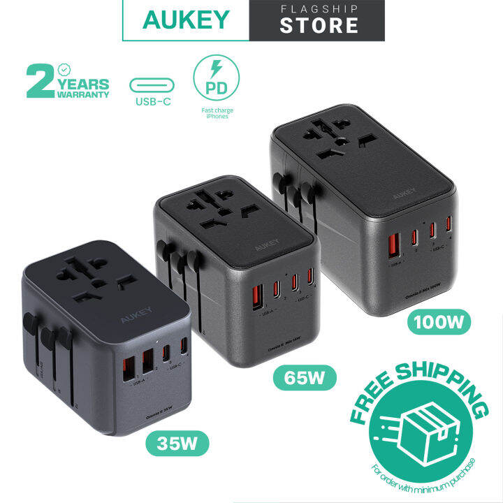 Aukey Travel Mate 35W 65W 100W Universal Adapter with USB Ports Travel