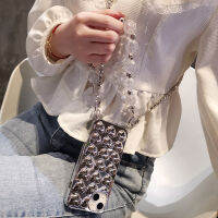 สำหรับ 14 Pro Max เคสซิลิโคนป้องกันสำหรับ 14Plus Stereoscopic Plating Love เคสศัพท์พร้อม Crossbody Chain Case