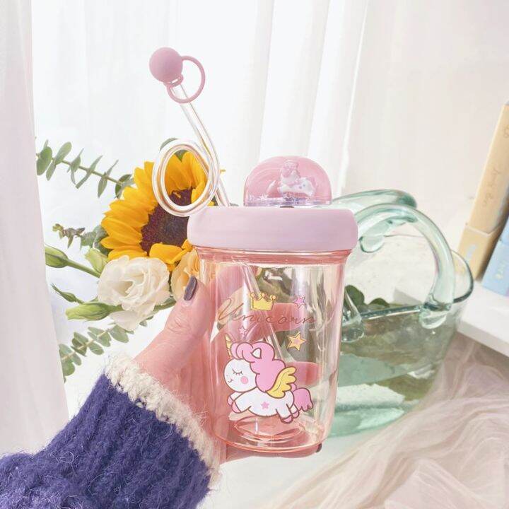 Pink Cool Unicorn Creative Water Jug Tumbler Water Bottle With Straw ...