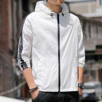 [COD] outdoor sun protection mens letter printing skin sports hooded cardigan top