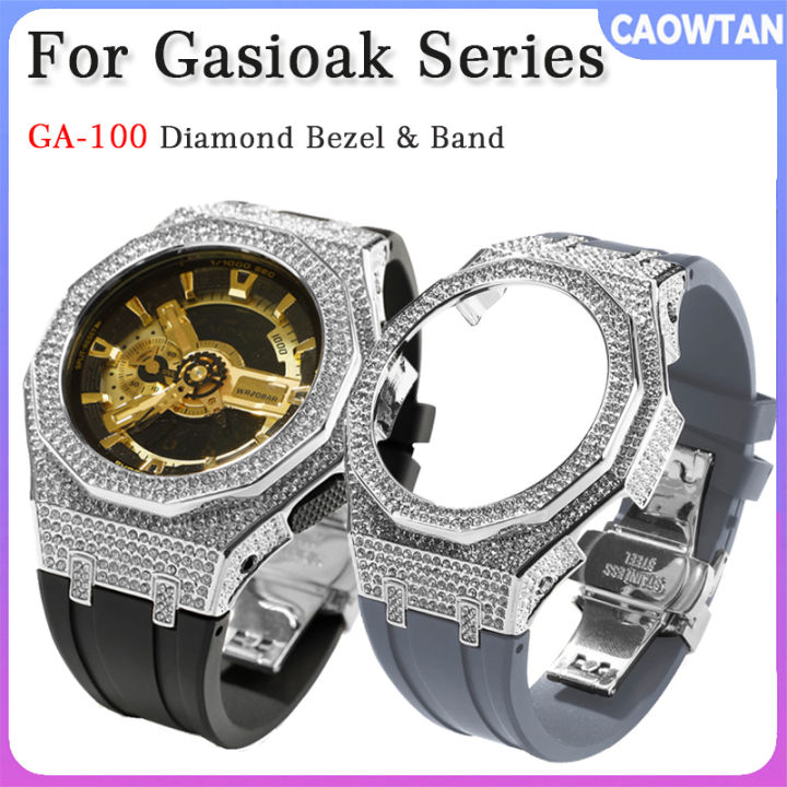 casioak-luxury-mod-kit-สำหรับ-g-shock-ga100-ga110-gen3-series-diamond-case-และสายคล้องคอชุดสำหรับยางฟลูออไรด์