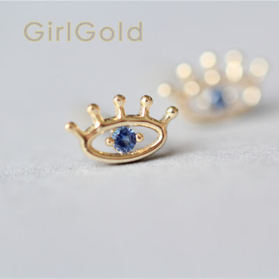 9K solid gold Blue Eye Crystal stud earring Mini dainty women minimal simple style gift bridesmaid