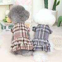 DY Loving Pet Costume Retro Houndstooth Dog ชุดกระโปรงแมวสองชั้น