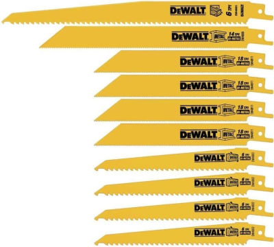 DEWALT Reciprocating Saw Blades, Bi-Metal Set with Case, 10-Piece (DW4898) , Yellow