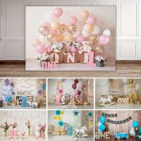 NeoBack 1st Birthday Photography Background Party Balloon Flowers White Toy Bear Backdrop One Year Photo Studio Photocall Banner