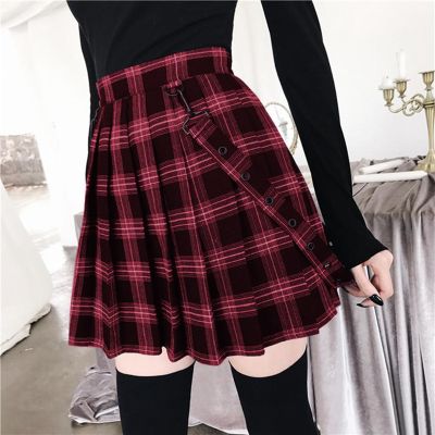 Harajuku Gothic Vintage Plaid Skirts Womens High Waist Pleated Skirt Punk Girl Short Skirt