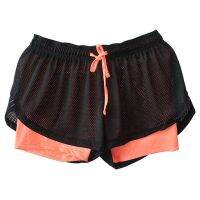 、‘】【； Summer Women Cotton Mesh Yoga Short  Work-Out Two Layer Fitness Fold Short Cool Wear Drawstring Clothing For Fitness Running
