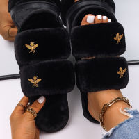 Ethel Fluffy Slippers Women Faux Fur Slides Indoor Slippers Female Flip Flops Plush Sandals Flat Open Toe Luxury Designer Shoes