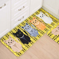 Lovely Cat Cartoon Mats Living Room Bedroom Non-slip Stairs Rug Cat Pattern Floor Mats Flannel Carpet Hallway Anti-Slip Tapete Home Kitchen Decoration