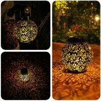 [AMO Garden Decoration]Morrocan Lantern Hollow Hang ตกแต่งสวนไฟ LED พลังงานแสงอาทิตย์แบบพกพาโคมไฟกลางแจ้งสปอตไลท์โคมไฟย้อนยุคภายใน