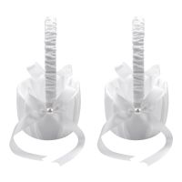 2 Pack Wedding Satin ,Romantic Bowknot Party Rose Flower Girl Basket