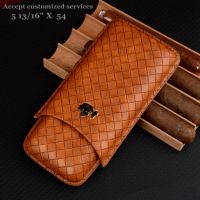 ℡ Hot Sale Cigar Case PU Leather Cigar Holder Brown Travel Humdor Fits 3 Tubes 54R Tobacco Box Exellent Smoking Accessory for Men