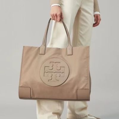 TB bag  new light luxury waterproof nylon cloth with leather handbag large capacity one shoulder baby mother tote bag shopping bag