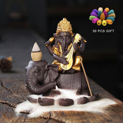 PINNY Purple Clay Ganesha Mammon Backflow Incense Burner Bouddha Stick Censer Home Decoration Accessories