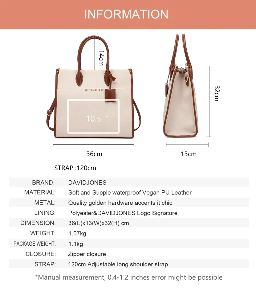 David Jones Paris women tote bag pu leather female crossbody bag large lady  handbag, Women's Fashion, Bags & Wallets, Tote Bags on Carousell