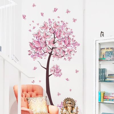 [24 Home Accessories] ต้นไม้ดอกไม้ผีเสื้อดอกไม้สติ๊กเกอร์ติดผนังสำหรับห้องนั่งเล่นตกแต่งบ้านผนังศิลปะ Diy พีวีซี D Ecals ถอดออกได้ของขวัญ