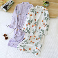 Spring and summer new Japanese-style kimono nightgown womens bathrobe 100cotton crepe loose sweat steaming yukata home service