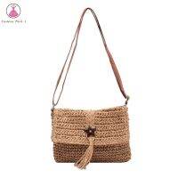 แฟชั่น Casual Straw Messenger กระเป๋าพู่ Star Beach ไหล่ Crossbody กระเป๋าถือ