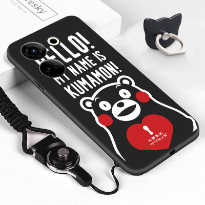 GGK เคสสำหรับ Tecno Camon 20 Tecno Camon 20 Pro Itel แหวนใส่นิ้ว S23สายคล้องการ์ตูนญี่ปุ่นตัวการ์ตูนคุมะมงหมี Kumamote ปลอกโทรศัพท์ซิลิโคน TPU แบบนิ่ม