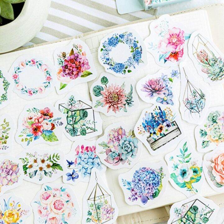 46pcs-box-fresh-flower-language-diary-decoration-stickers-diy-planner-scarpbooking-sealing-label-sticker-children-stationery-stickers-labels
