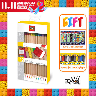 IQ LEGO® 2.0 Stationery Colored Pencils 12 Pack with 1 Brick Pencil Topper, for Kids Adult Coloring Books, Drawing, Doodling, Crafting, Journaling