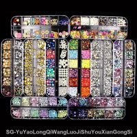 【jw】▽  12 Grids Accessories Kits AB/ Rhinestones Glitter Stones Pearls Manicure Decorations for Nails Design