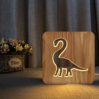 Animal World Dinosaur Shape Wood Table Lamp Childrens Room Decoration Creative USB Night Light Christmas Lights Indoor